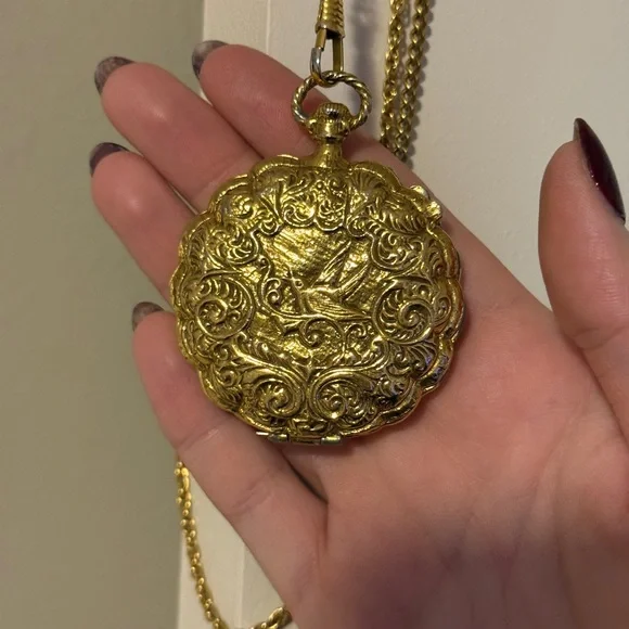 VTG 70s Goldette Statement Pendant Layered Necklace Pocket Watch Style Locket - Picture 4 of 9